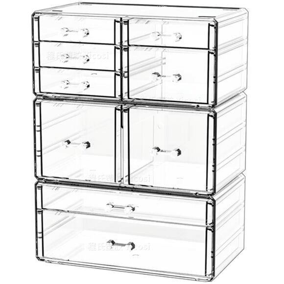 Clear acrylic stackable makeup organizer 9 drawer cosmetic storage bins - Picture 1 of 7